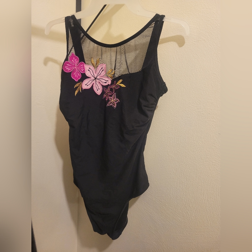 Black Floral Embroidered Swimsuit